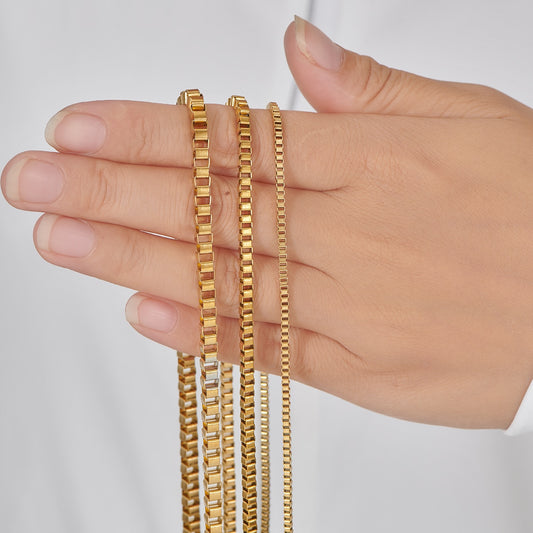 Gold Square Box Chain Necklace
