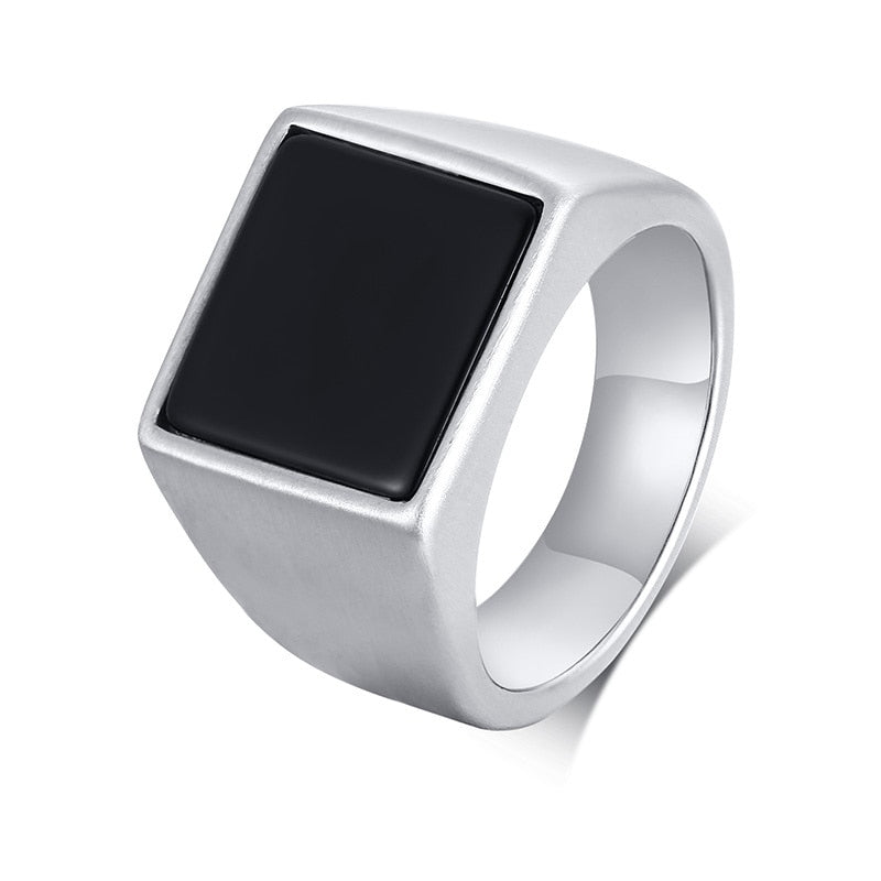 Solid Black Stone Silver Ring