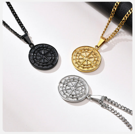Layered Necklaces With Compass Pendant