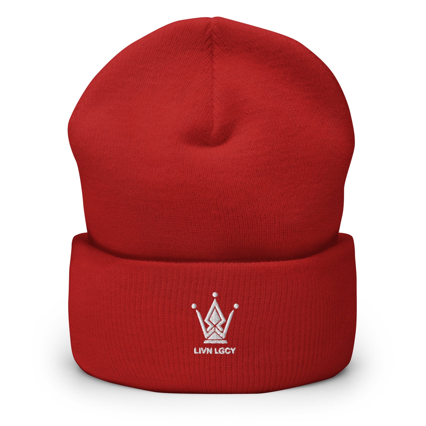 Ruby Red Embroidered Emblem Cuffed Beanie