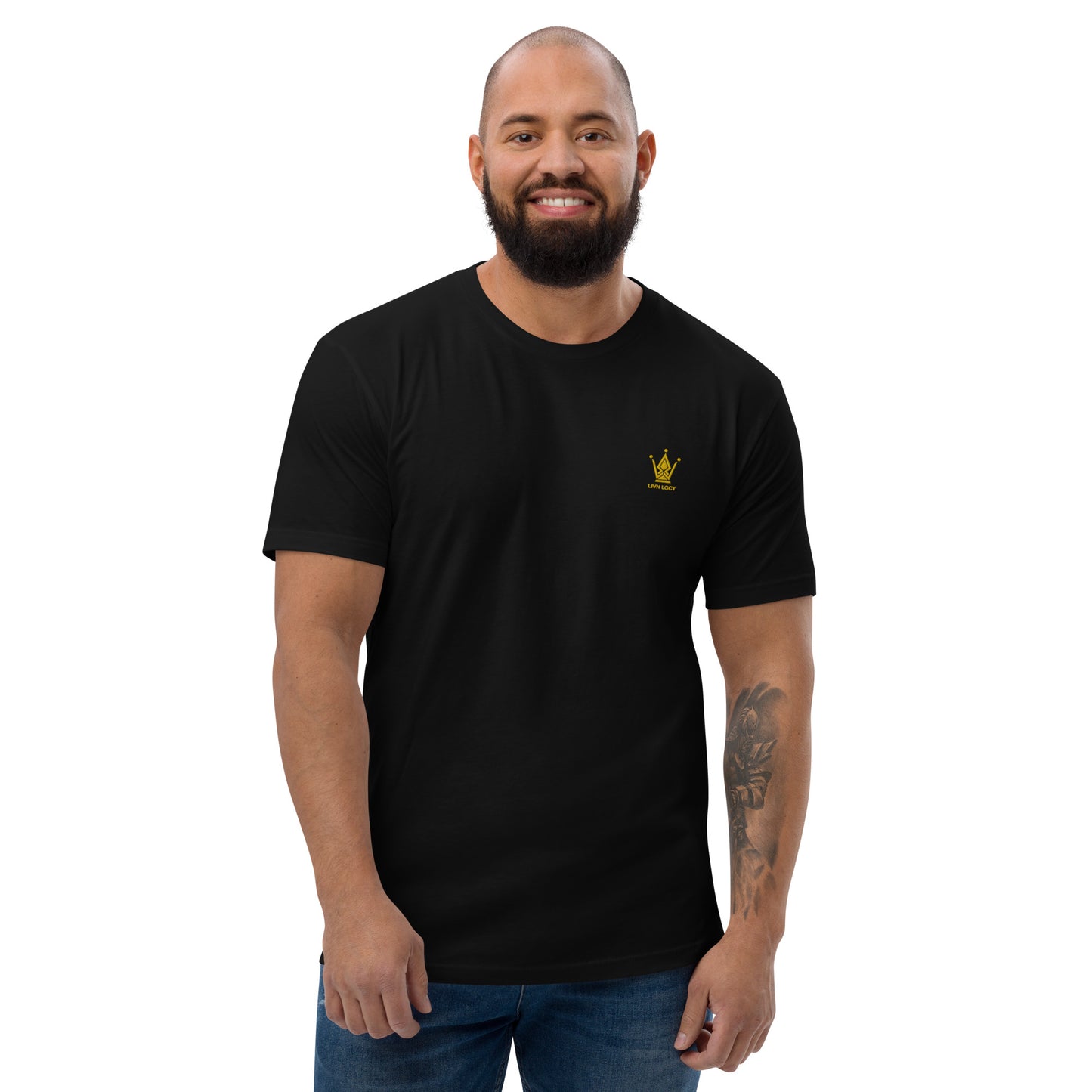 Gold Mesh Black Fitted Emblem Tee