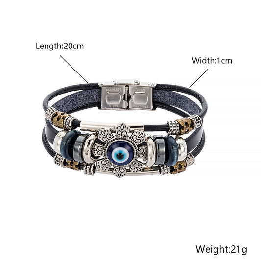 Turkish Eye Stainless Steel Multilayer Leather Bracelet