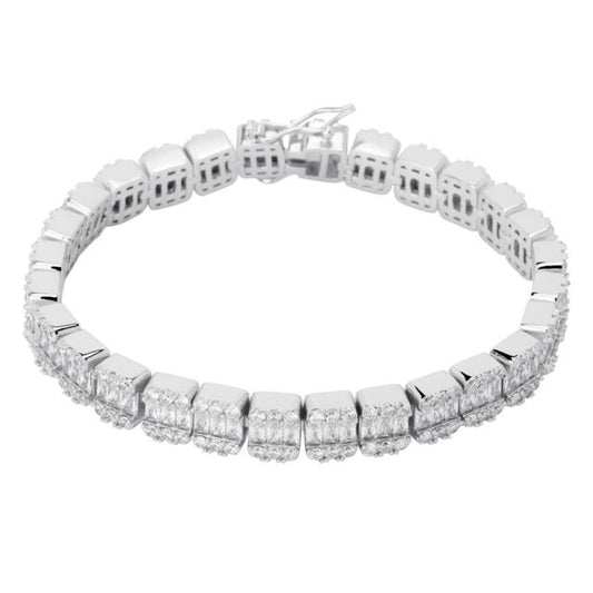 14K White Gold Square Stone 12mm Tennis Bracelet