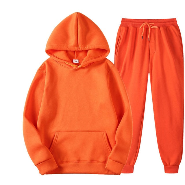 Solid Color Casual Hoodies & Pants