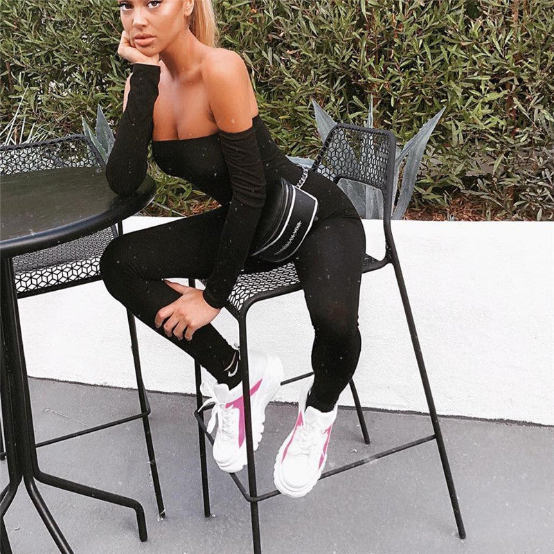 Off shoulder best sale jumpsuit long sleeve