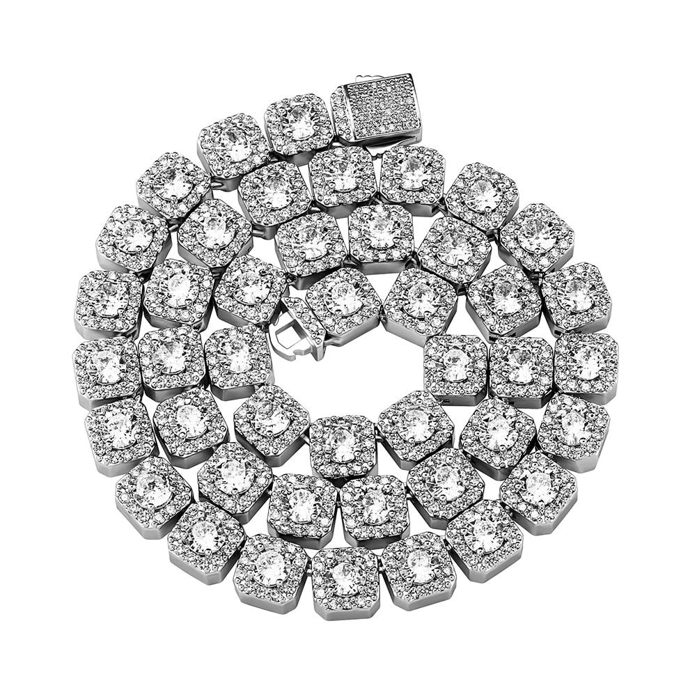 Iced Clustered Tennis Chain Necklace With Spring Clasp