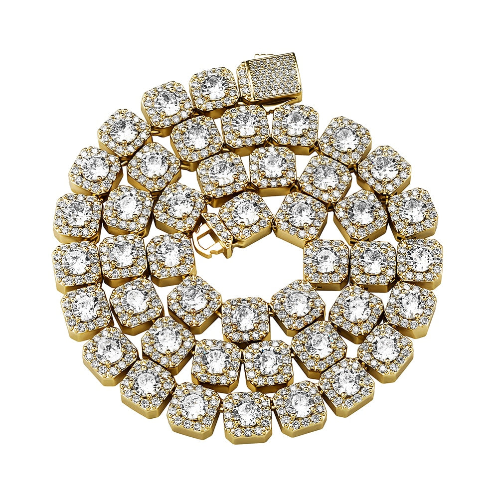 Iced Clustered Tennis Chain Necklace With Spring Clasp