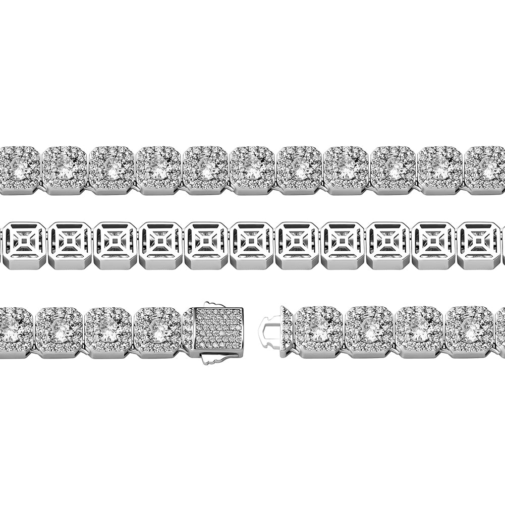 Iced Clustered Tennis Chain Necklace With Spring Clasp