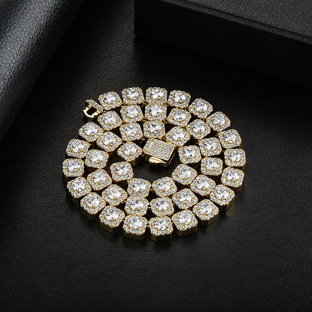 Iced Clustered Tennis Chain Necklace With Spring Clasp