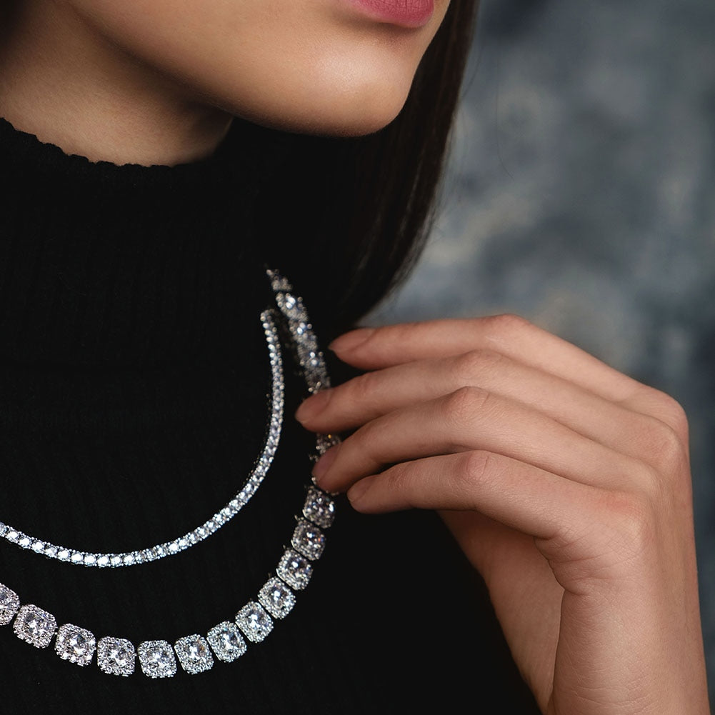 Iced Clustered Tennis Chain Necklace With Spring Clasp