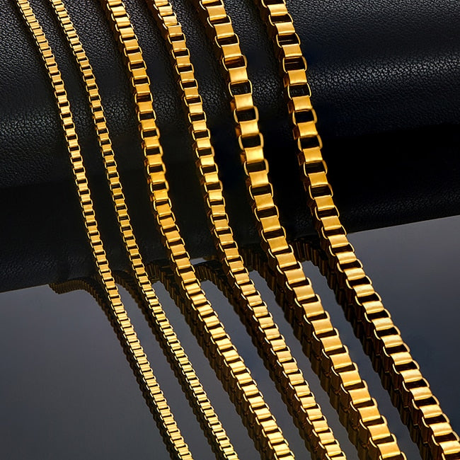 Gold Square Box Chain Necklace
