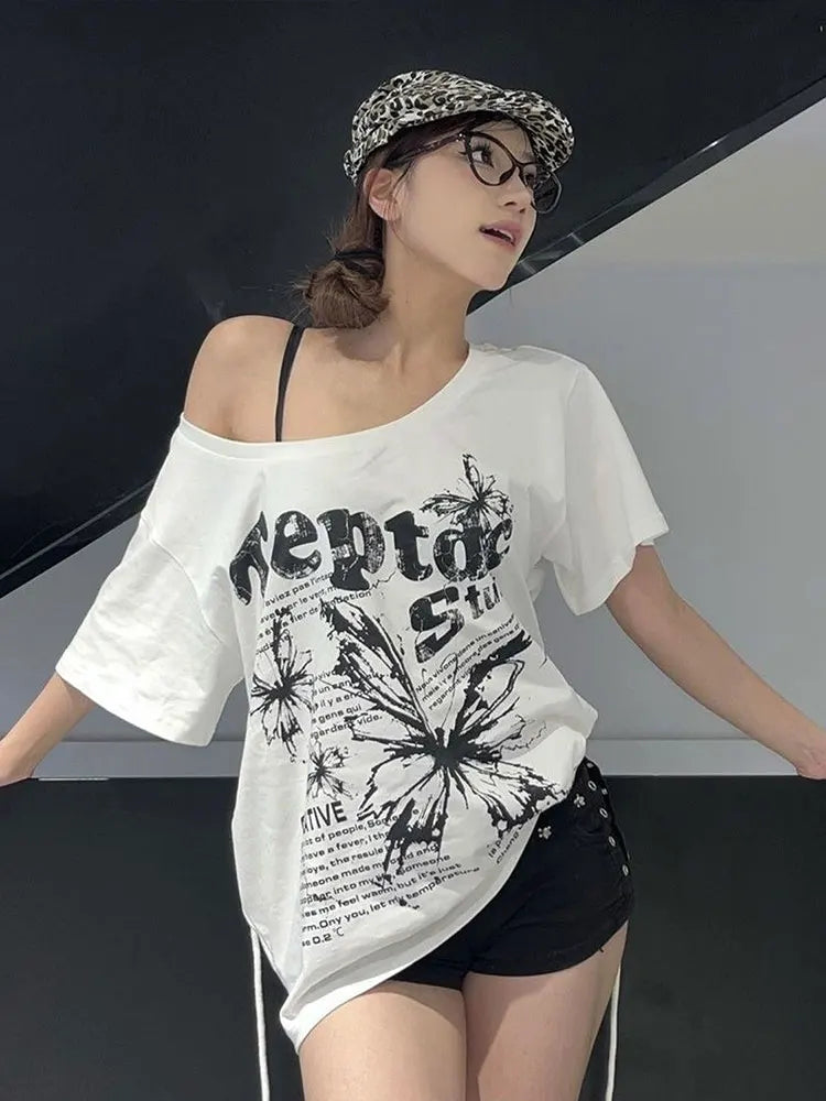Vintage Oversize Off shoulder Short sleeve T shirt