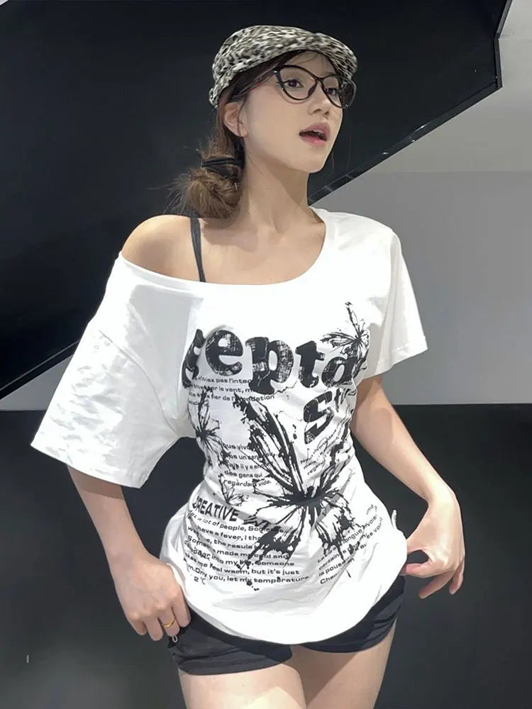 Vintage Oversize Off shoulder Short sleeve T shirt
