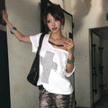 Metal Cross Print T-shirt V-neck Top