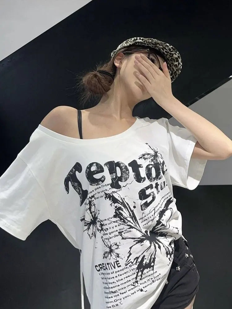 Vintage Oversize Off shoulder Short sleeve T shirt