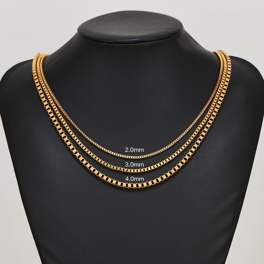 Gold Square Box Chain Necklace