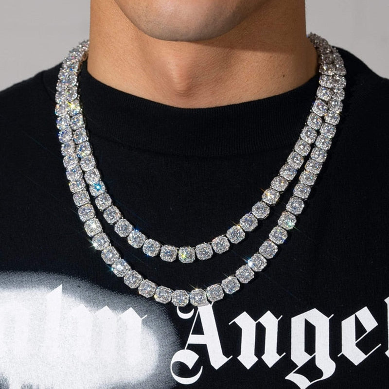 Iced Clustered Tennis Chain Necklace With Spring Clasp