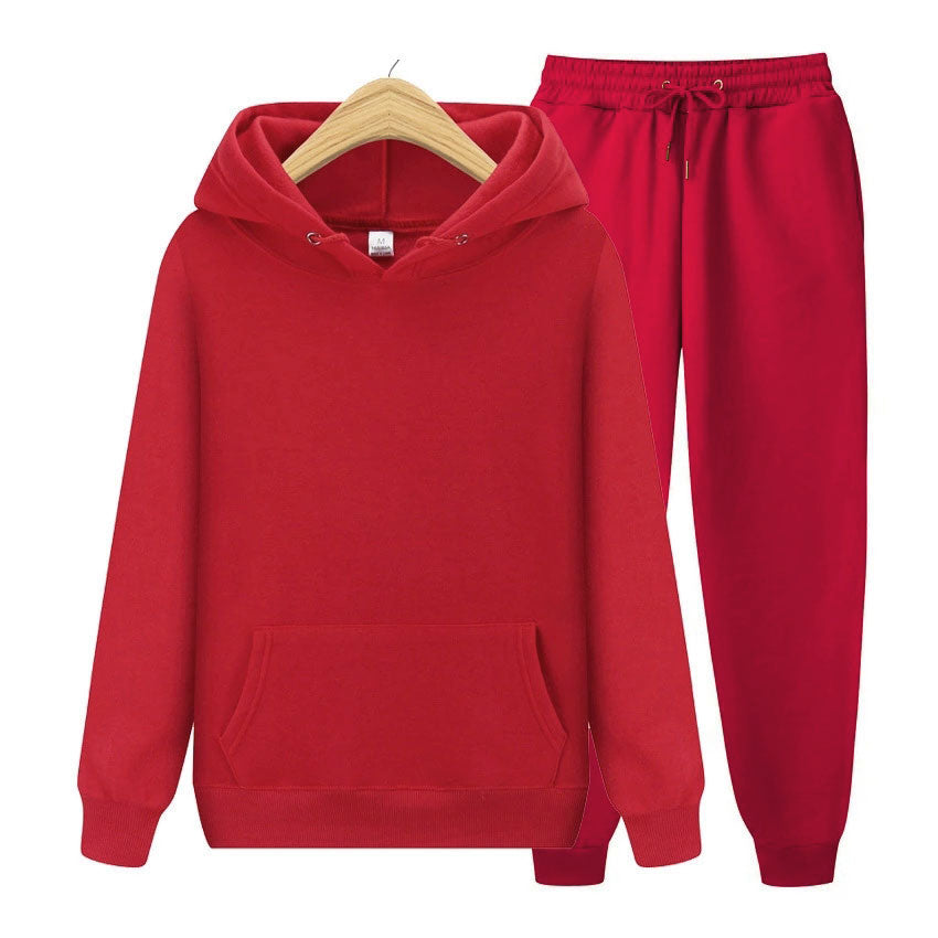 Solid Color Casual Hoodie Set