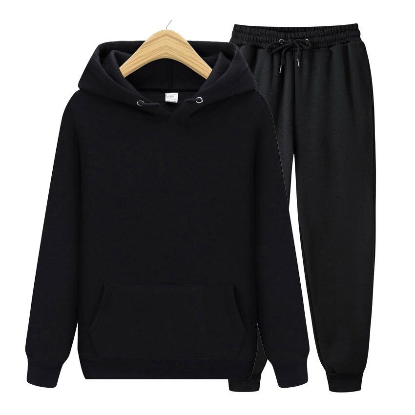 Solid Color Casual Hoodie Set