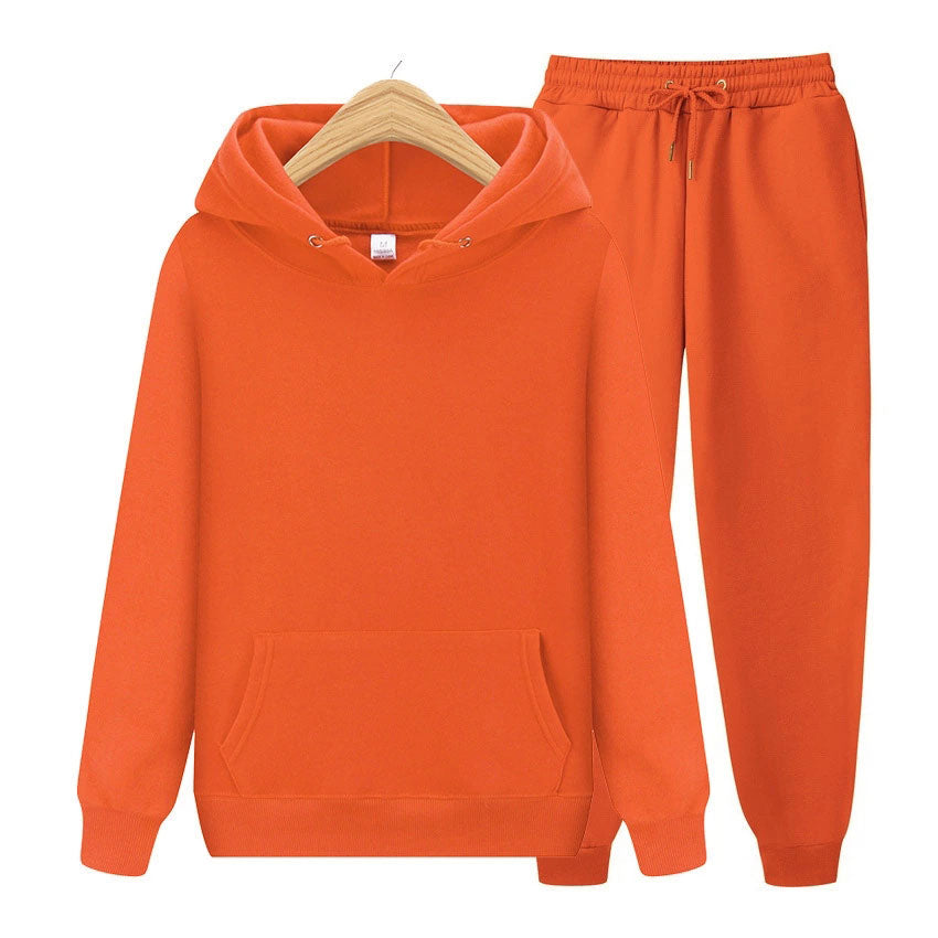 Solid Color Casual Hoodie Set