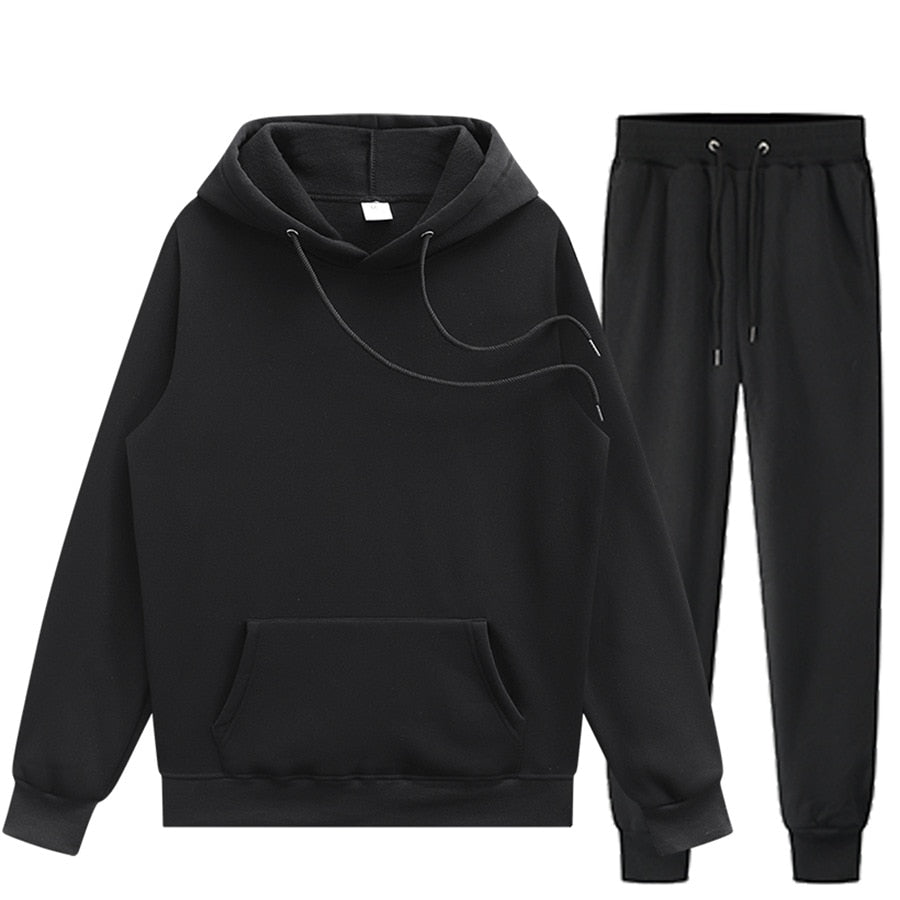 Solid Color Casual Hoodie Set