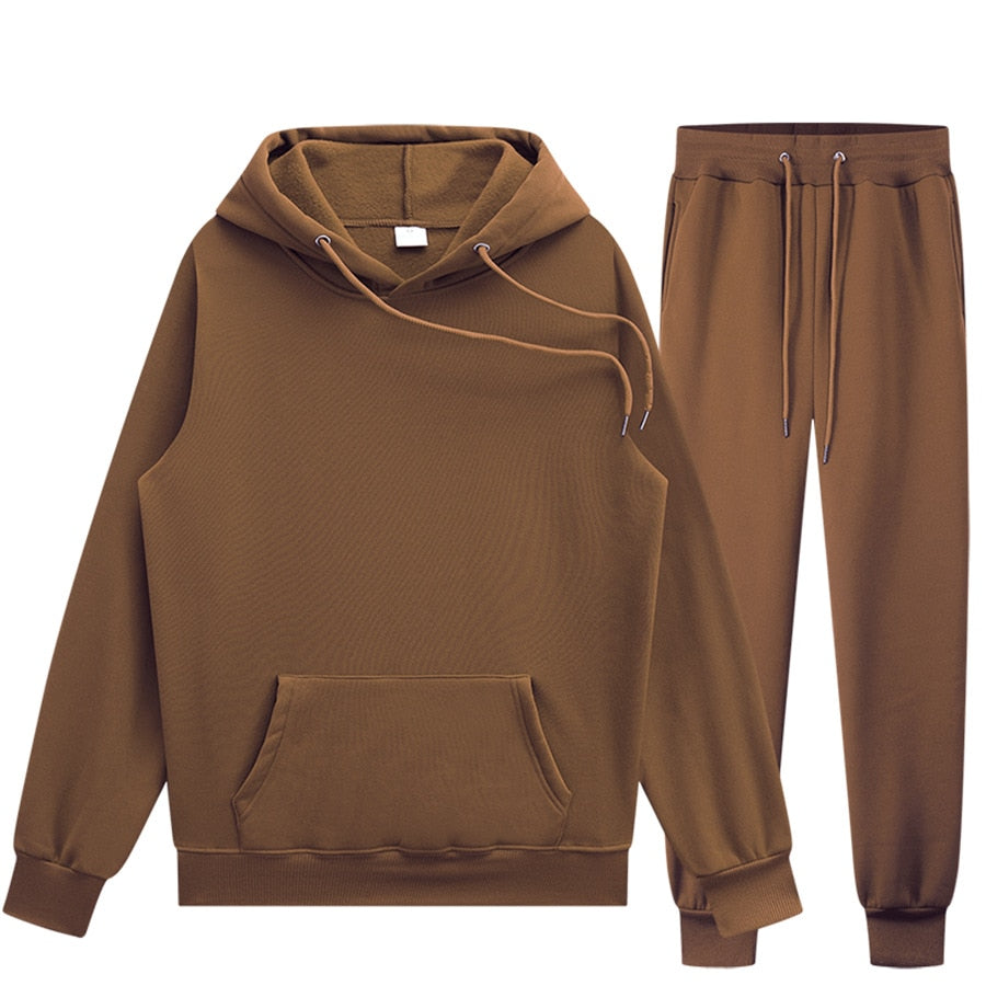 Solid Color Casual Hoodie Set