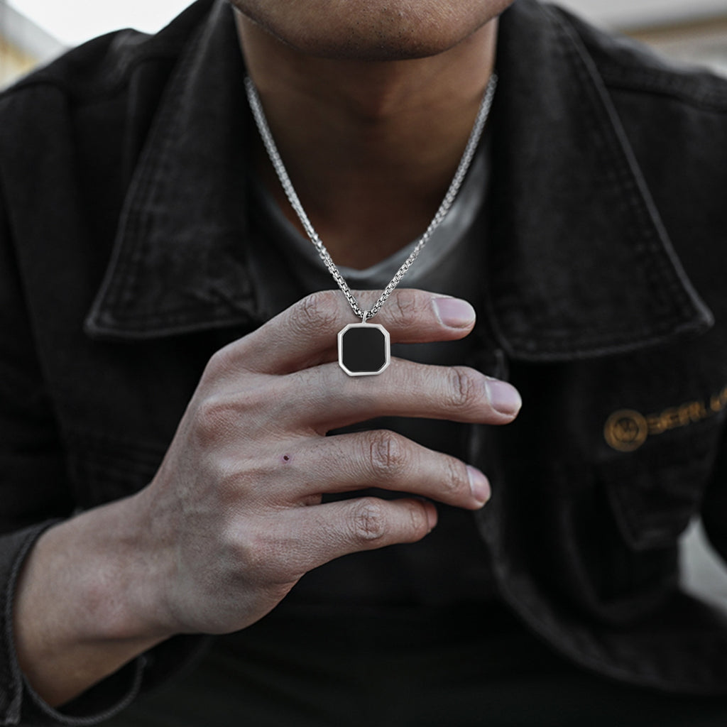 Layered Necklaces With Geometric Natural Stone Square Pendant