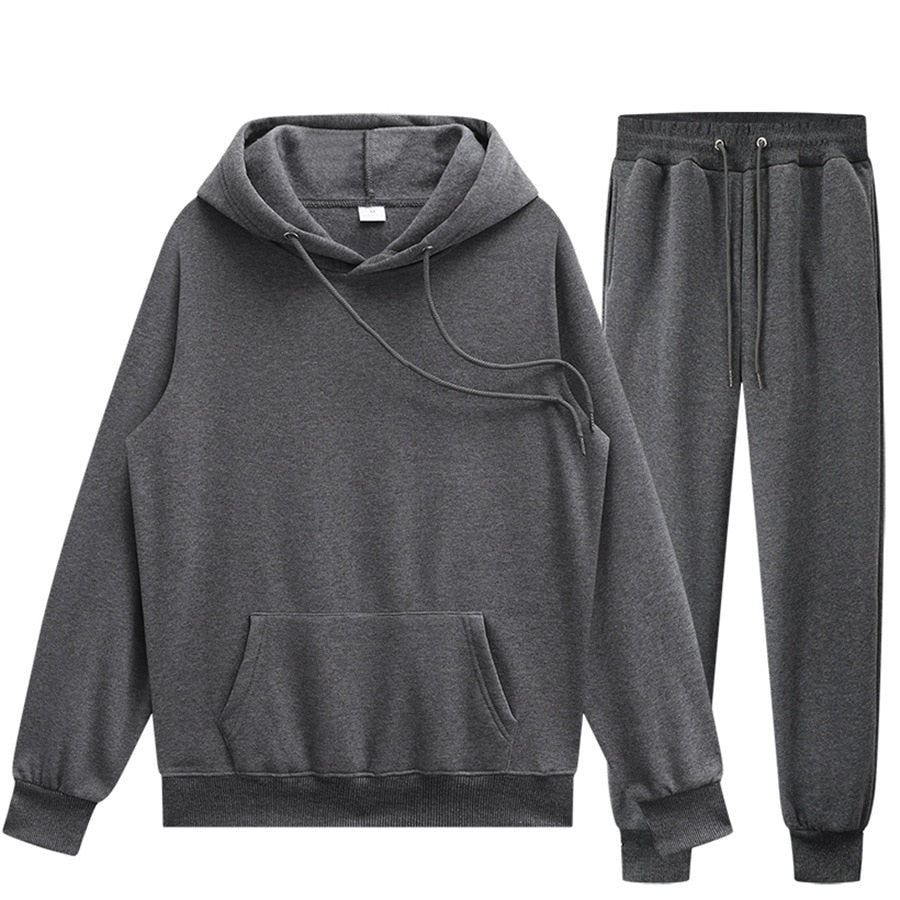 Solid Color Casual Hoodie Set