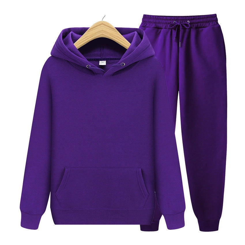Solid Color Casual Hoodie Set