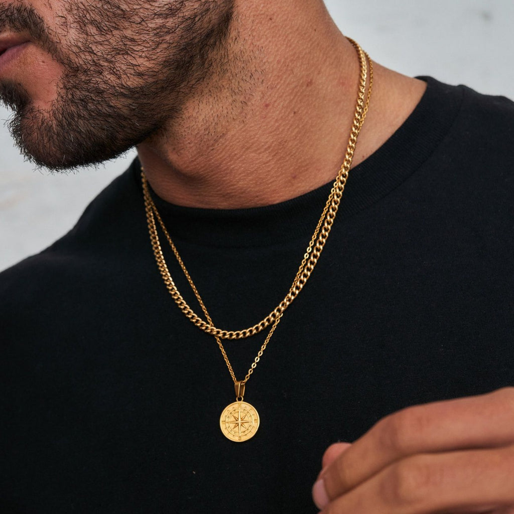 Layered Necklaces With Compass Pendant