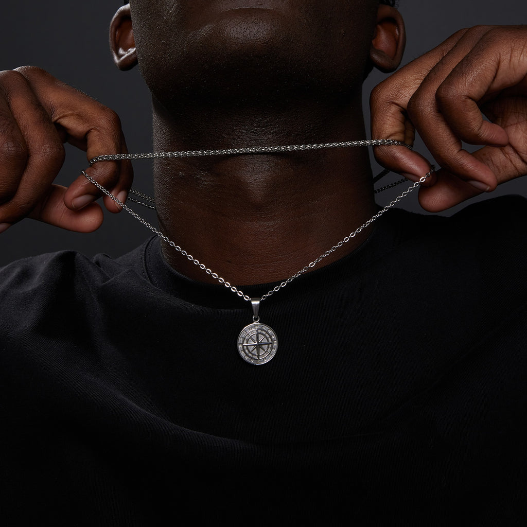 Layered Necklaces With Compass Pendant