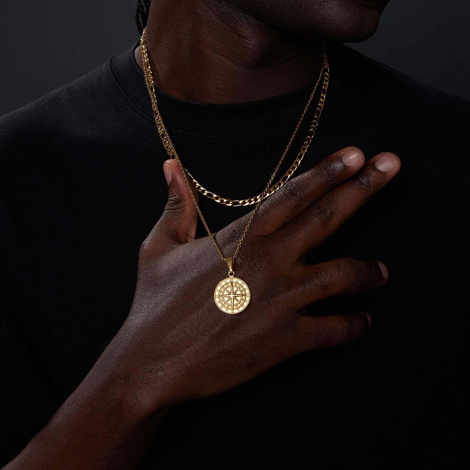 Layered Necklaces With Compass Pendant