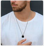 Layered Necklaces With Geometric Natural Stone Square Pendant