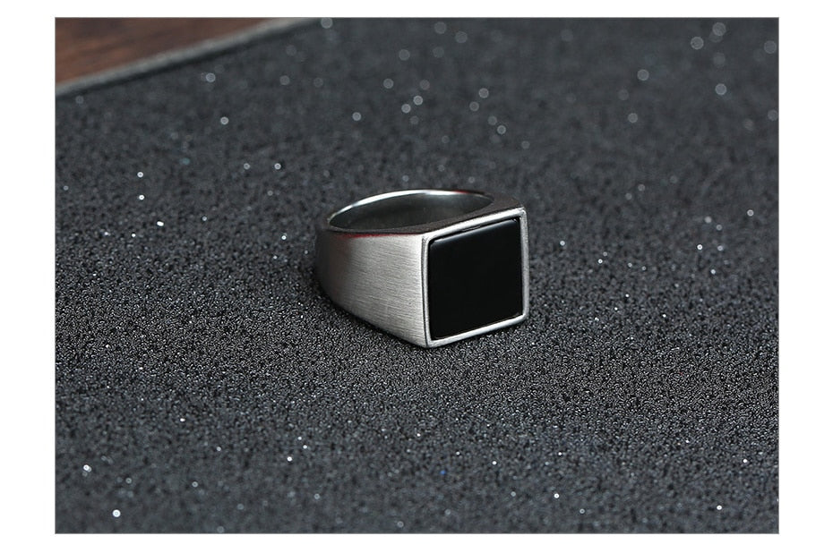 Solid Black Stone Silver Ring