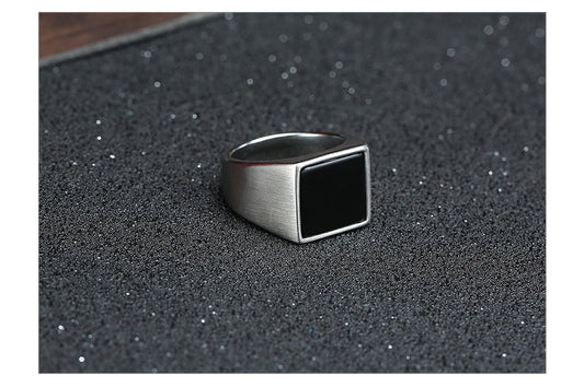 Solid Black Stone Silver Ring