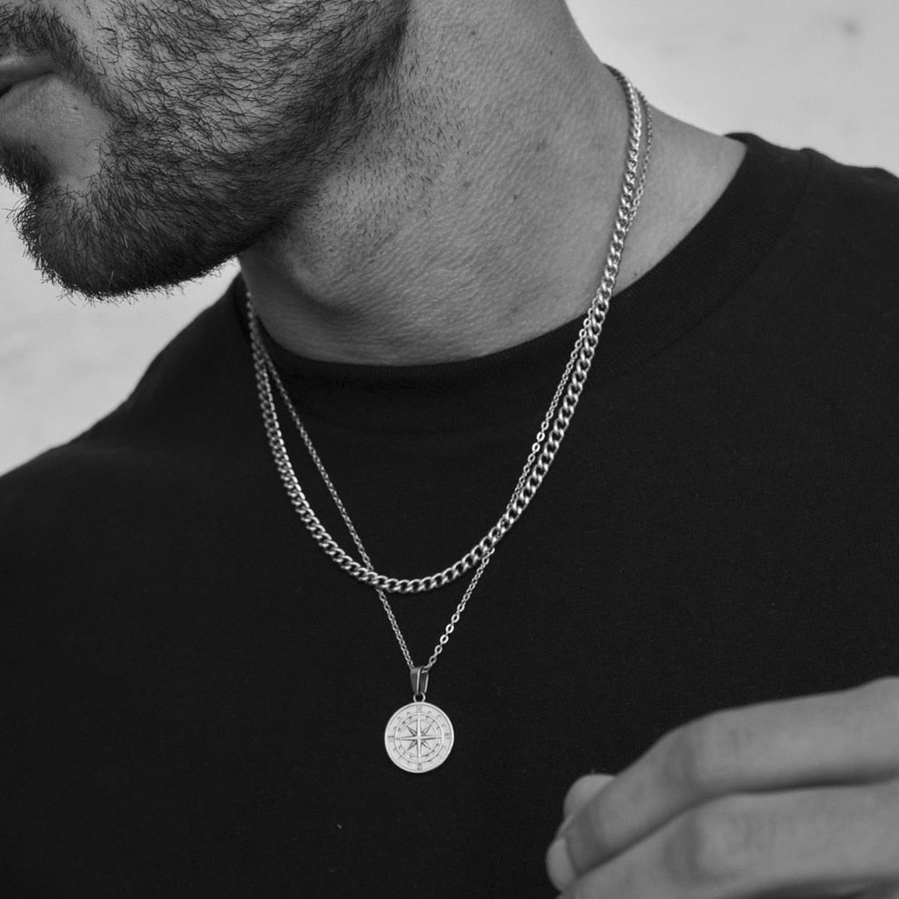Layered Necklaces With Compass Pendant