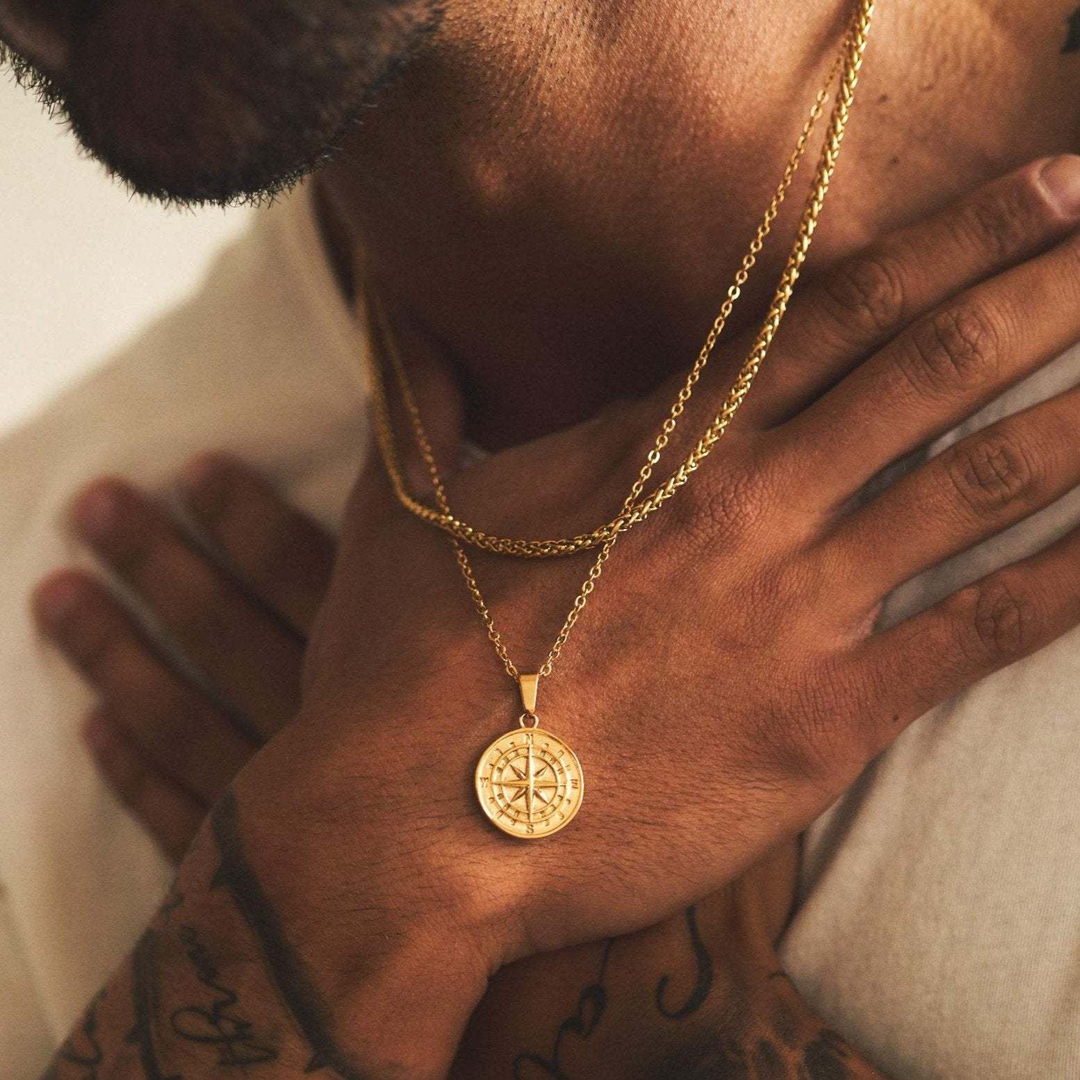 Layered Necklaces With Compass Pendant