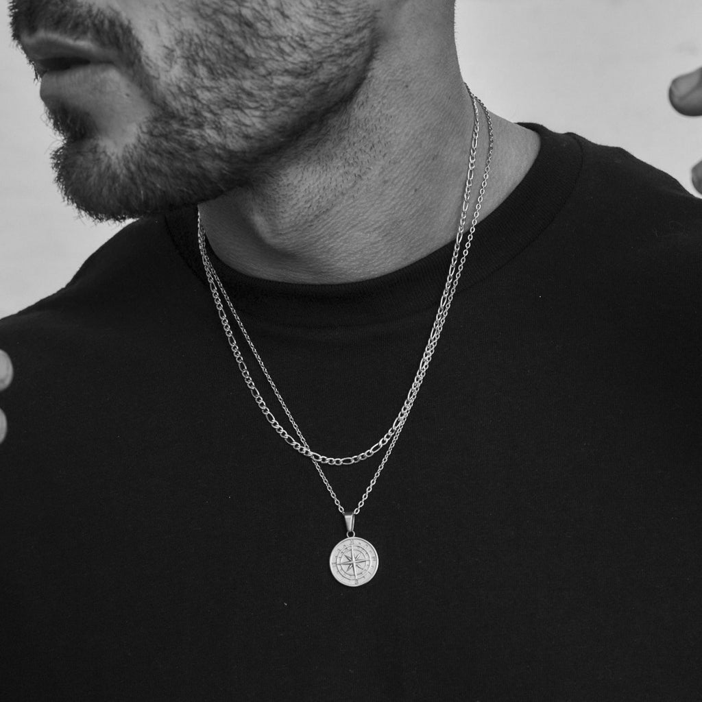 Layered Necklaces With Compass Pendant