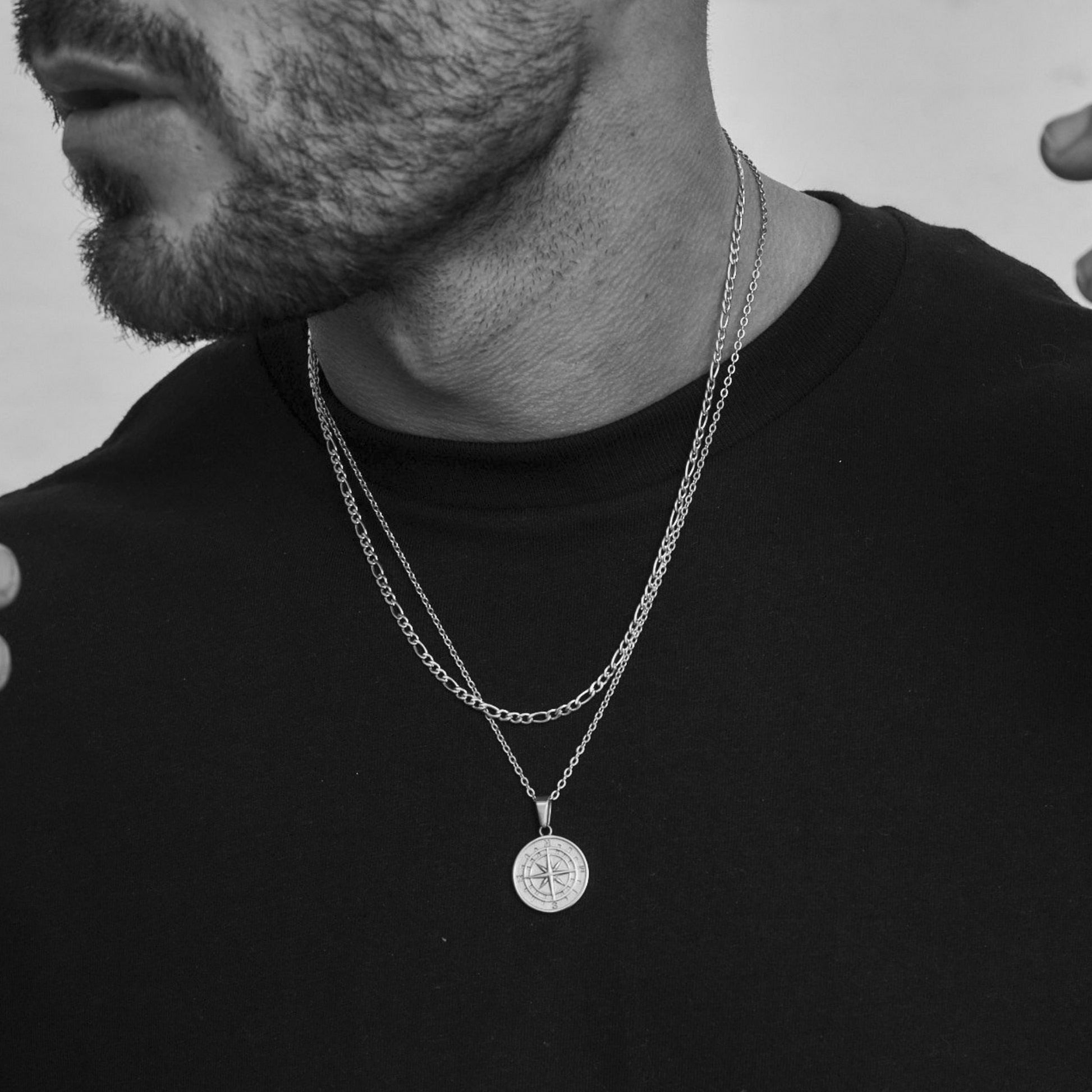 Layered Necklaces With Compass Pendant