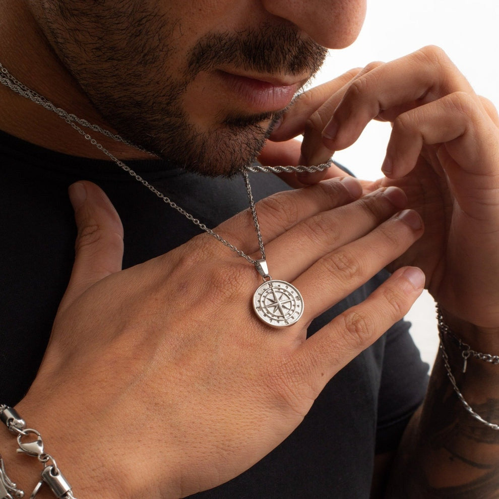 Layered Necklaces With Compass Pendant