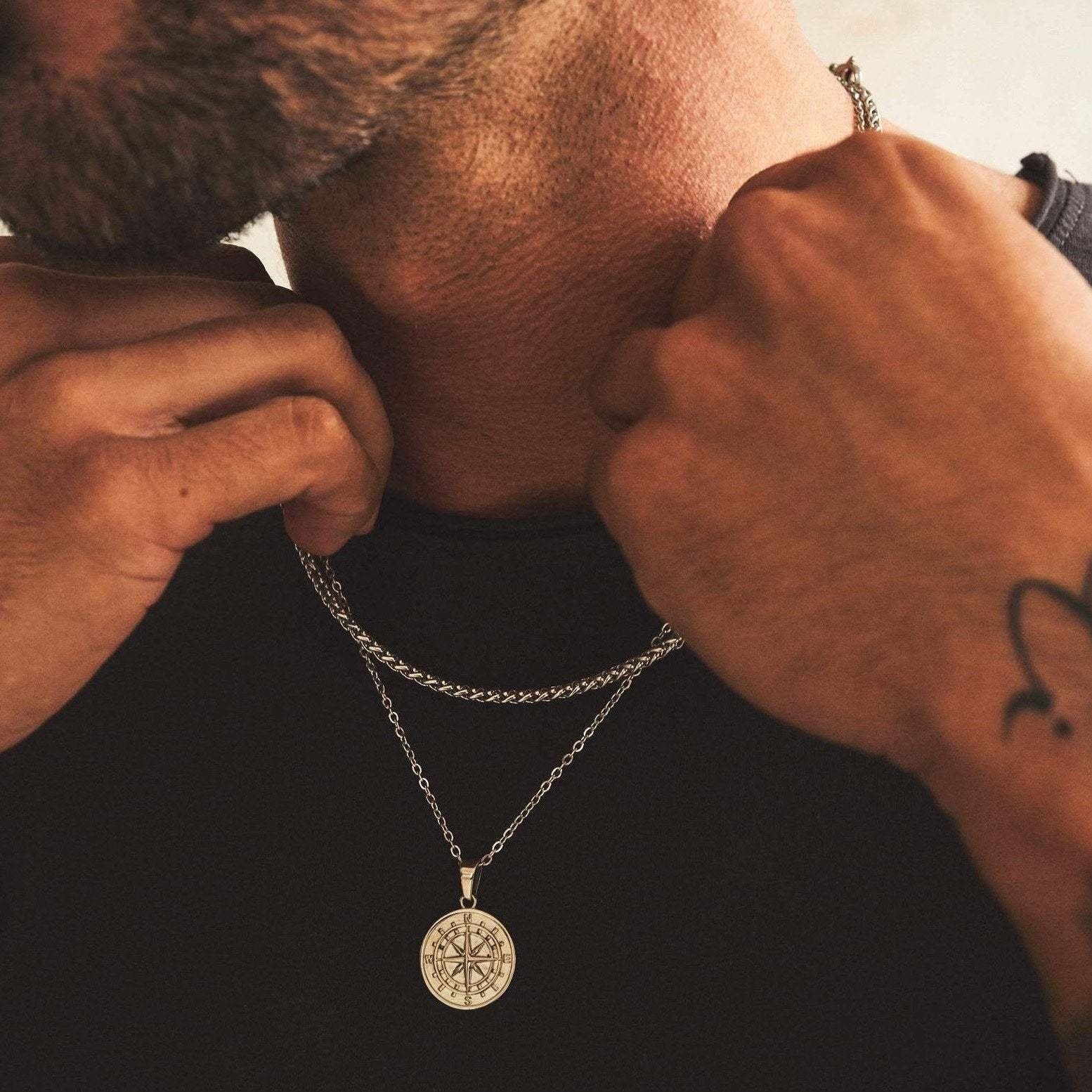 Layered Necklaces With Compass Pendant
