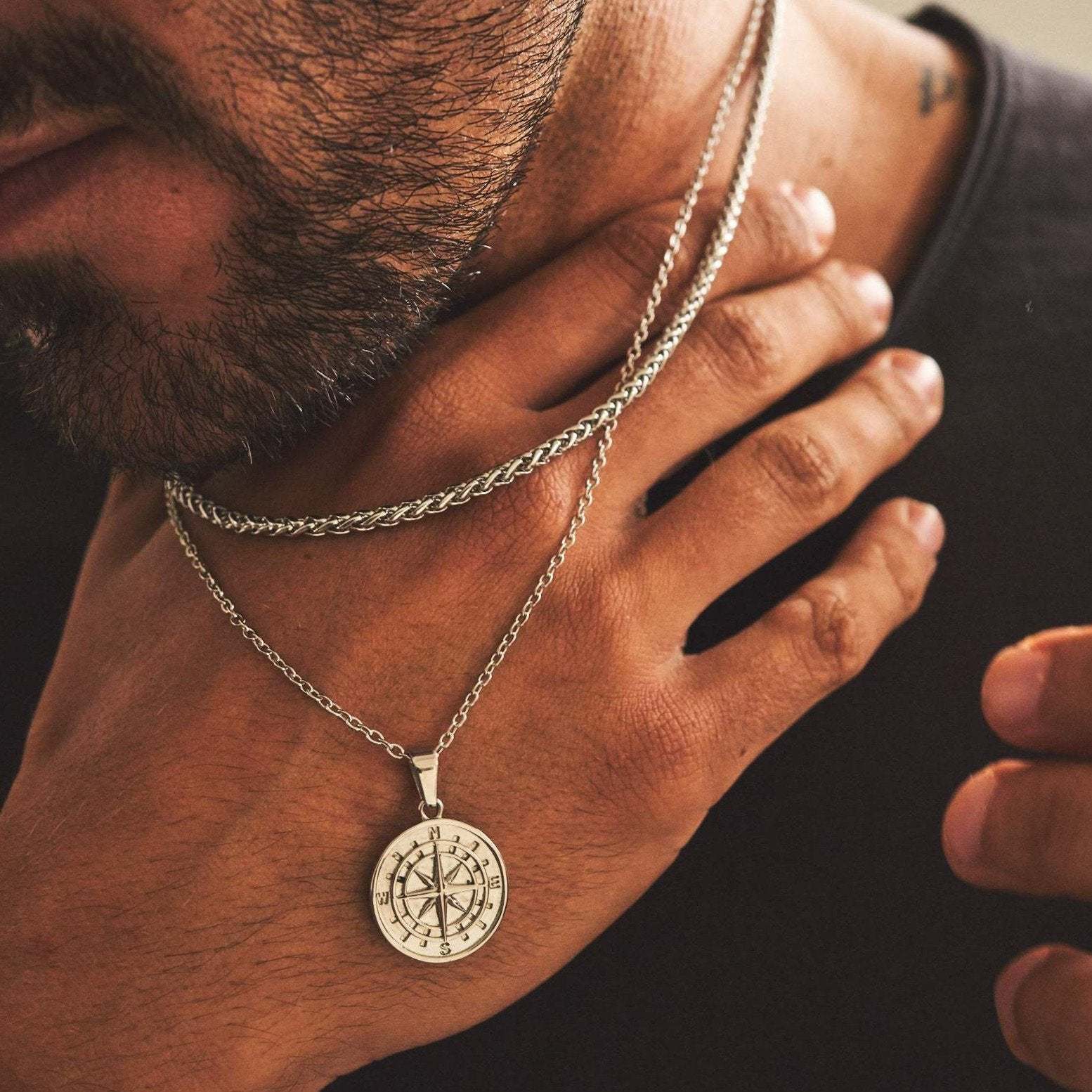 Layered Necklaces With Compass Pendant