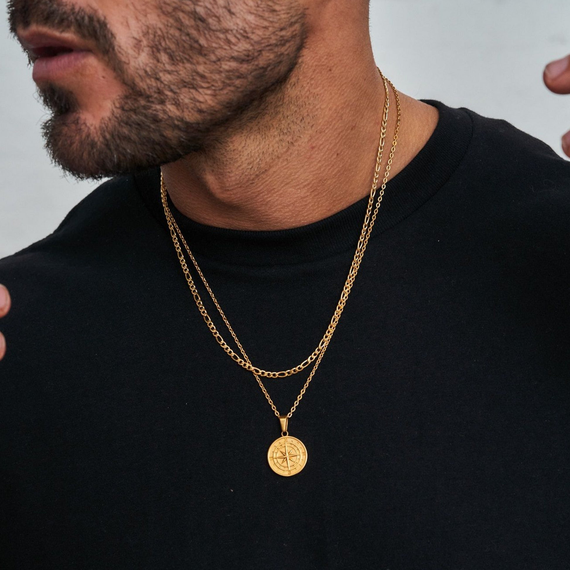 Layered Necklaces With Compass Pendant