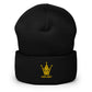 Gold Jet Black Embroidered Emblem Cuffed Beanie