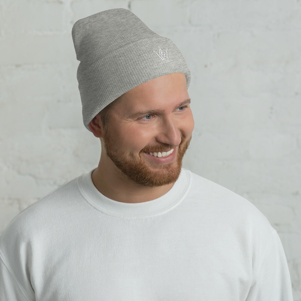 Matte Grey Emblem Embroidered Emblem Cuffed Beanie