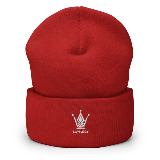 Ruby Red Embroidered Emblem Cuffed Beanie