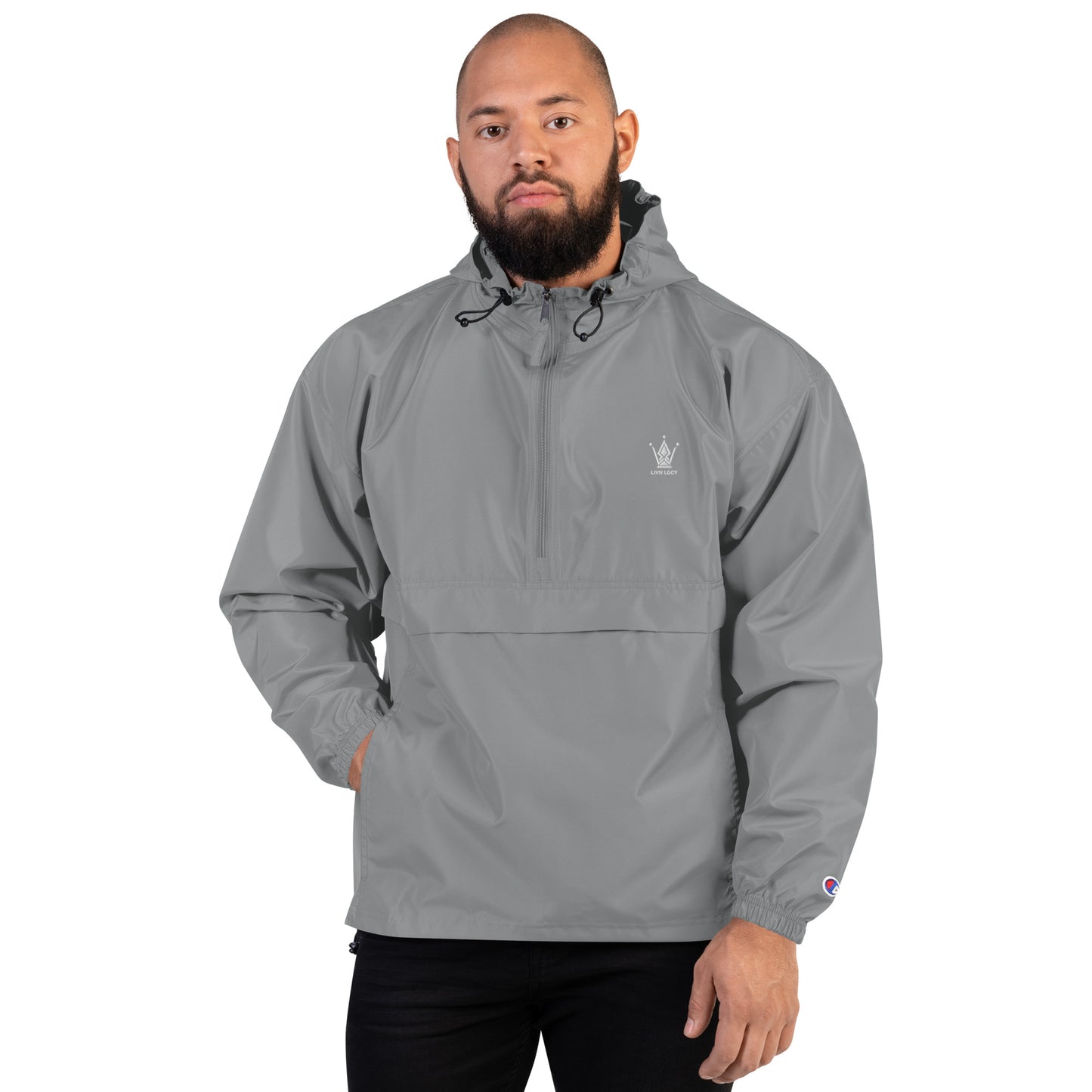 Embroidered Marble Grey Emblem Champion Packable Jacket