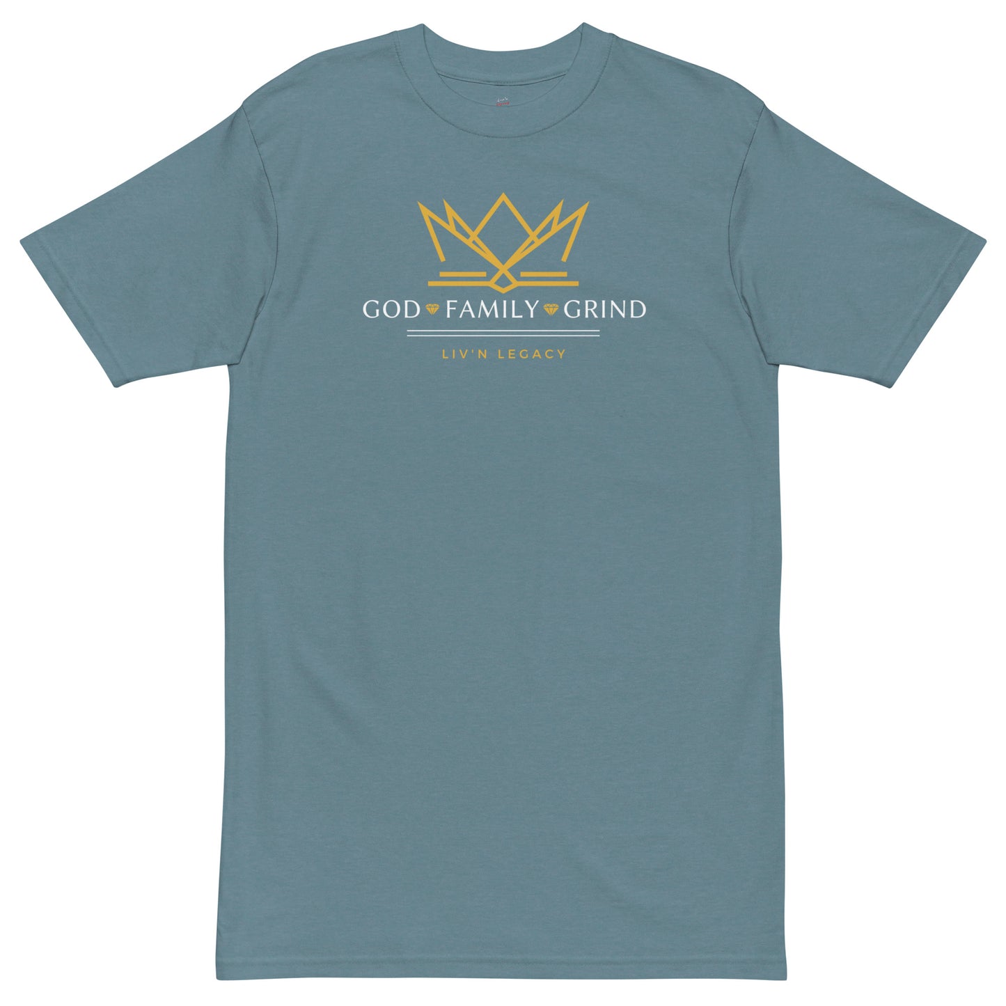 God, family, grind premium heavyweight tee
