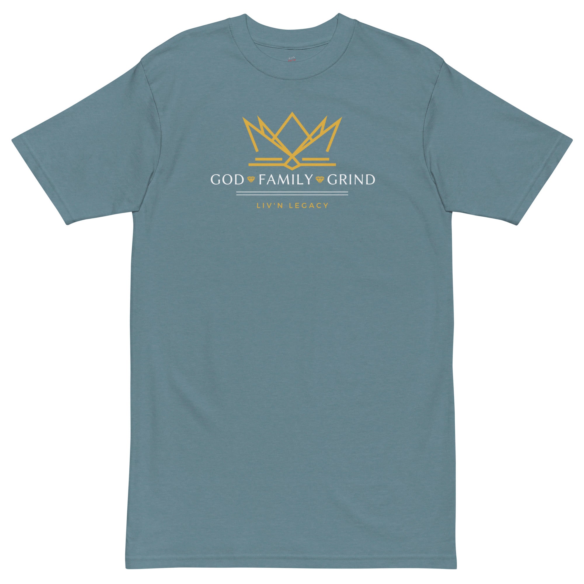 God, family, grind premium heavyweight tee