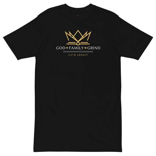 God, family, grind premium heavyweight tee